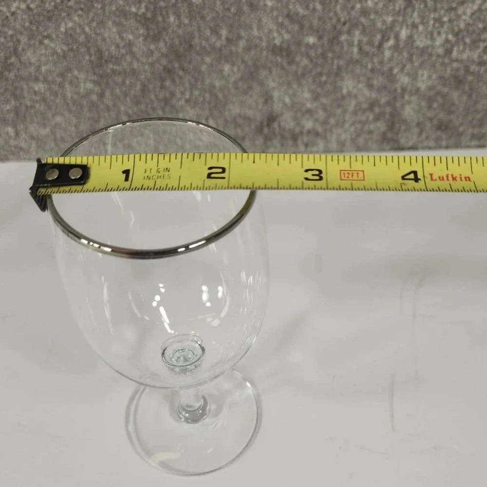 Silver Rim Wine Glass Clear Elegant Stemware Set of 8